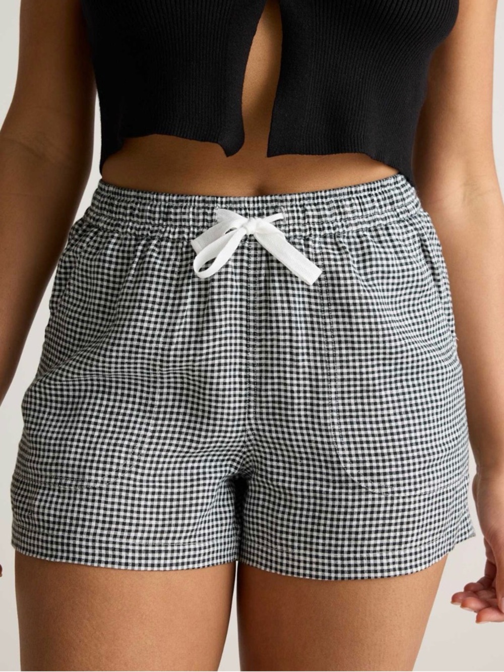 Quince 100% European Linen Shorts - Black & White Gingham